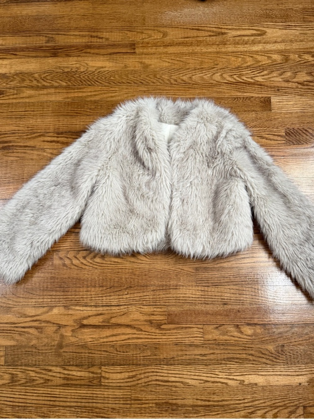 SHEIN Light Gray Faux Fur Cropped Jacket